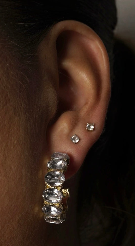 RHINESTONE OPEN HOOP EARRING