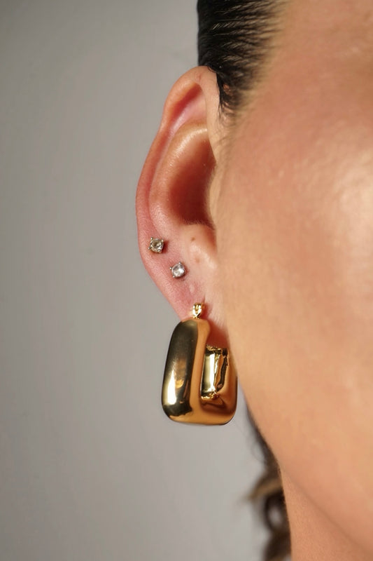 14K GOLD DIPPED PUFFED SOUARE PINCATCH EARRINGS